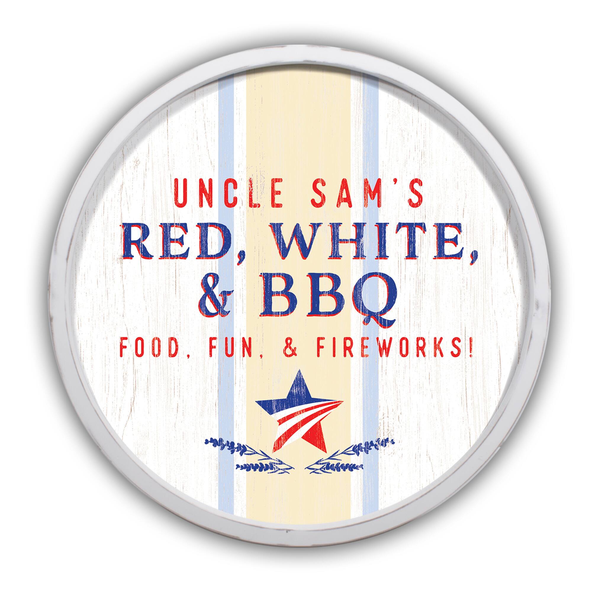 Red, White & BBQ Round White Framed Print